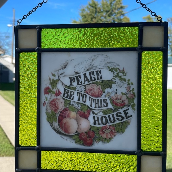 Peace be to this House Stained Glass Suncatcher Green Currier & Ives Beautiful - Picture 4 of 4